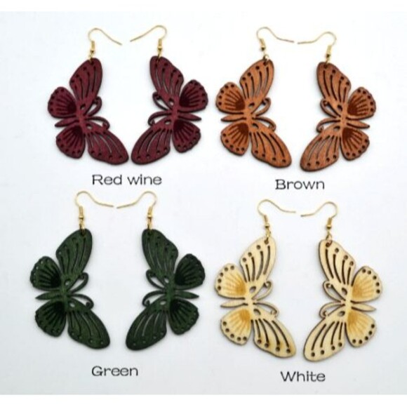 NEW BUTTERFLY Earrings Laser Cut Lightweight Whitewashed Wood NWT - Picture 8 of 8